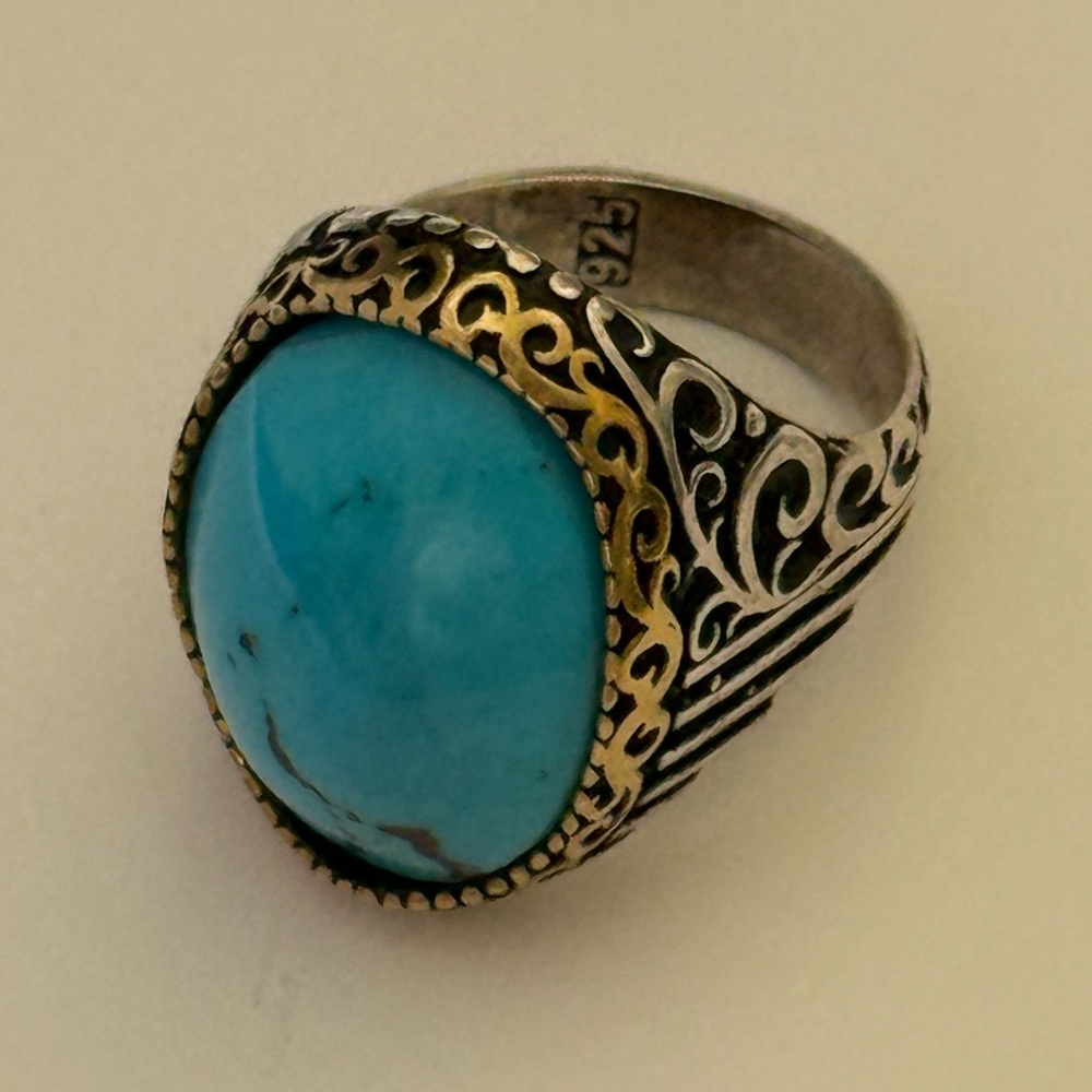 925 Silver 11.75 size ring turquoise blue oval stone unisex